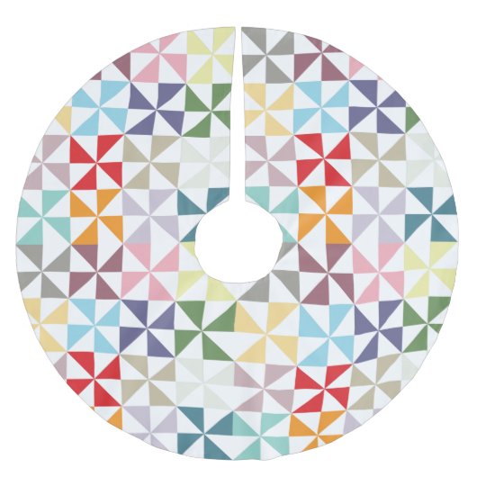 幾何学的カラフル風車 ブラッシュドポリエステルツリースカート (正面)