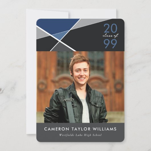 幾何学的カラーブロックフォト卒業パーティー 招待状 (正面)