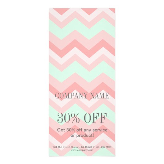 幾何学的ガーリー模様ピンクとミントシェブロン ラックカード (正面)