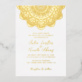 幾何学的キラキラ金ゴールド文化曼荼羅 箔招待状 (正面)