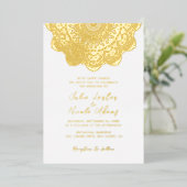 幾何学的キラキラ金ゴールド文化曼荼羅 箔招待状 (立ち正面)