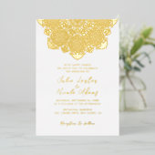 幾何学的キラキラ金ゴールド文化曼荼羅 箔招待状 (立ち正面)