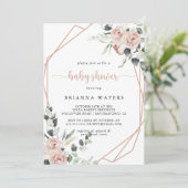 幾何学的クラシックほこりっぽいピンクのバラの赤ちゃんシャワー 招待状 (スタンド正面)