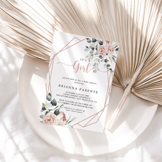 幾何学的クラシックほこりっぽいピンクのバラ女の子だ 招待状