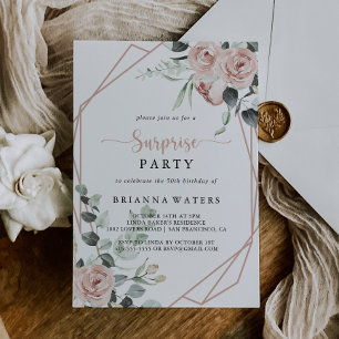 幾何学的クラシックほこりっぽいピンクローズサプライズパーティー 招待状