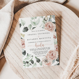 幾何学的クラシックダスティピンクローズフローラボーダ 招待状
