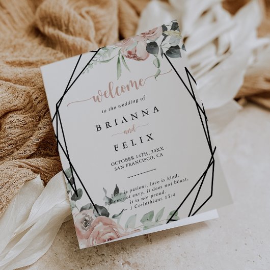 幾何学的クラシックフローラピンクローズ結婚折り曲げ プログラム