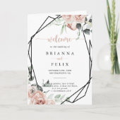 幾何学的クラシックフローラピンクローズ結婚折り曲げ プログラム (正面)