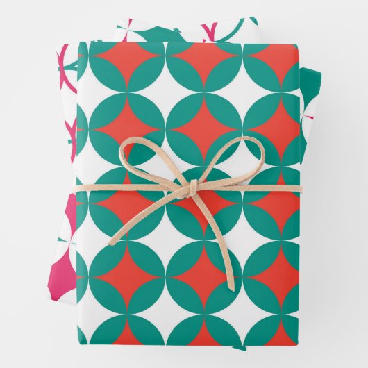 幾何学的クラシック赤緑白クリスマス ラッピングペーパーシート (インサイチュ)
