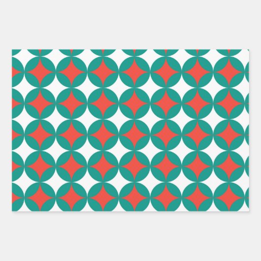 幾何学的クラシック赤緑白クリスマス ラッピングペーパーシート (正面)