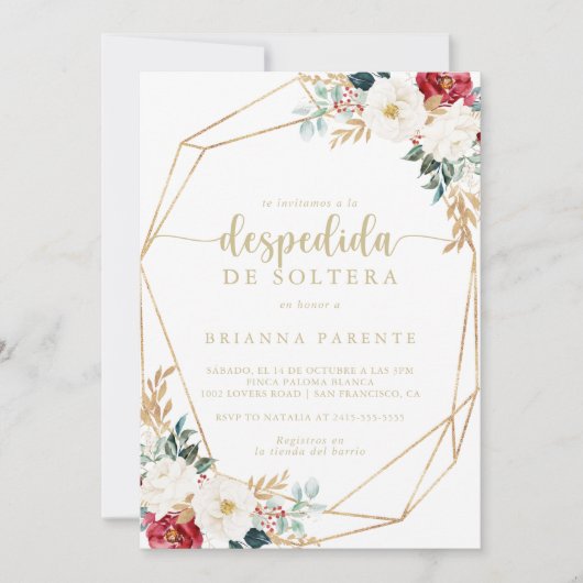幾何学的クラシック金ゴールドスペインのブライダルシャワー 招待状 (正面)