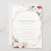 幾何学的クラシック金ゴールドフローラ引っ越し祝いパーティーパーティー 招待状 (正面)