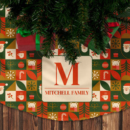 幾何学的クリスマスシームレスサンタベアーパターン ブラッシュドポリエステルツリースカート