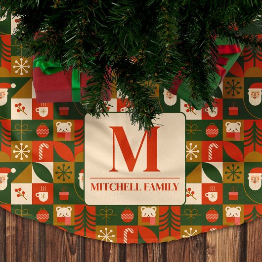 幾何学的クリスマスシームレスサンタベアーパターン ブラッシュドポリエステルツリースカート