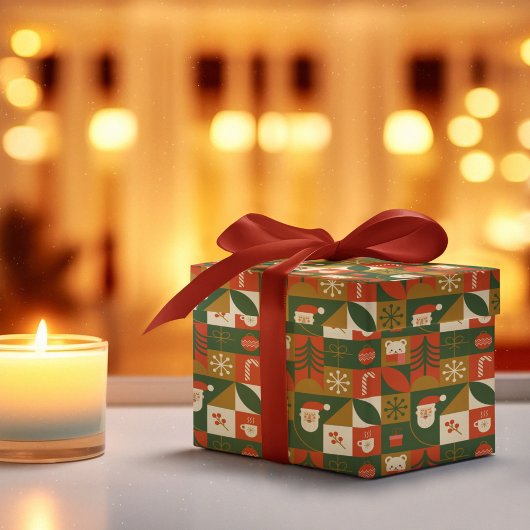 幾何学的クリスマスシームレスサンタベアーパターン ラッピングペーパー