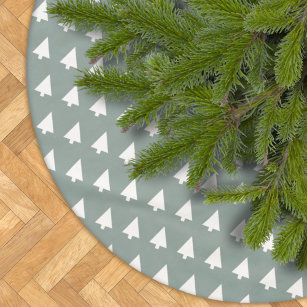 幾何学的クリスマスツリーパターン  セージミニマルグリーン ブラッシュドポリエステルツリースカート