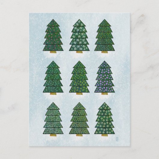 幾何学的クリスマスツリー家族の願い シーズンポストカード (正面)