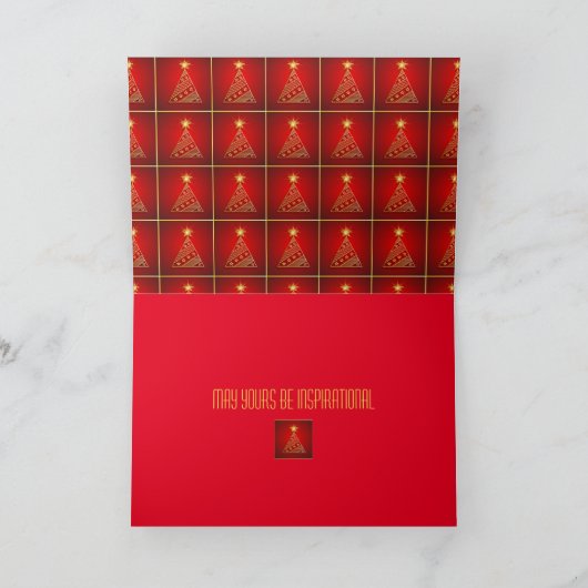 幾何学的クリスマスツリー銅グリッター線折り畳み シーズンカード (内部)