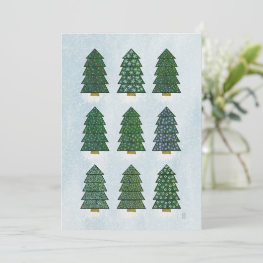 幾何学的クリスマスツリー願い4家族の写真 シーズンカード (スタンド正面)