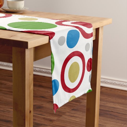 幾何学的クリスマスレッドグリーンシルバー金ゴールドブルー ロングテーブルランナー (インサイチュ)