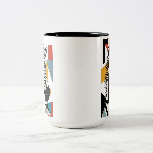 幾何学的クールゼブラアフリカ野生生物 ツートーンマグカップ (中央)