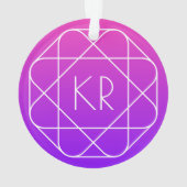幾何学的クールモノグラム |マゼンタ紫バイオレット オーナメント (裏面)