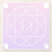 幾何学的クールモノグラム |マゼンタ紫バイオレット ガラスコースター (裏面)
