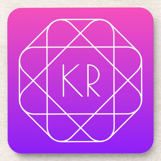 幾何学的クールモノグラム |マゼンタ紫バイオレット コースター (正面)