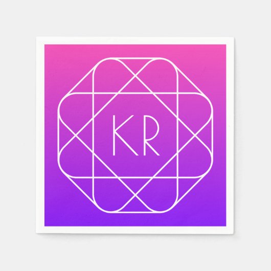 幾何学的クールモノグラム |マゼンタ紫バイオレット スタンダードカクテルナプキン (正面)