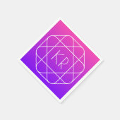 幾何学的クールモノグラム |マゼンタ紫バイオレット スタンダードカクテルナプキン (角)