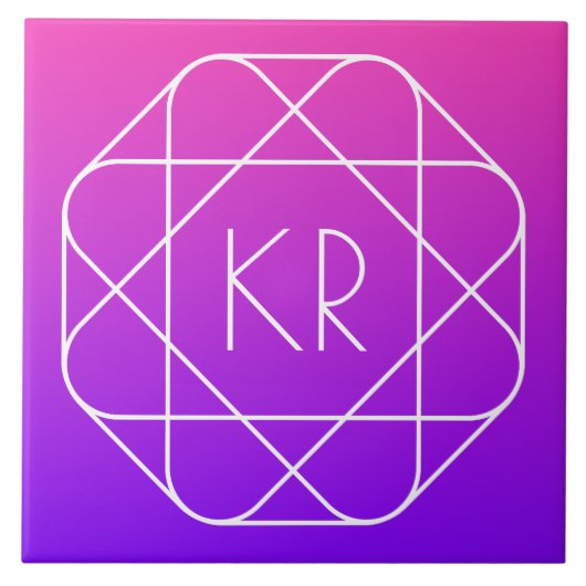 幾何学的クールモノグラム |マゼンタ紫バイオレット タイル (正面)