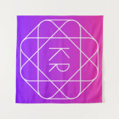 幾何学的クールモノグラム |マゼンタ紫バイオレット タペストリー (正面(横))