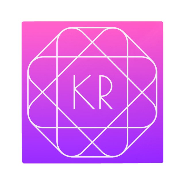 幾何学的クールモノグラム |マゼンタ紫バイオレット メタルプリント (正面)