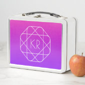 幾何学的クールモノグラム |マゼンタ紫バイオレット メタルランチボックス (インサイチュ)