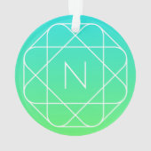 幾何学的クールモノグラム |青とライムグリーングラデーション オーナメント (裏面)