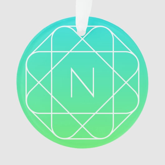 幾何学的クールモノグラム |青とライムグリーングラデーション オーナメント (正面)