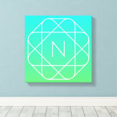 幾何学的クールモノグラム |青とライムグリーングラデーション キャンバスプリント (インサイチュ (ウッドフロア))