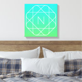 幾何学的クールモノグラム |青とライムグリーングラデーション キャンバスプリント (インサイチュ (寝室))