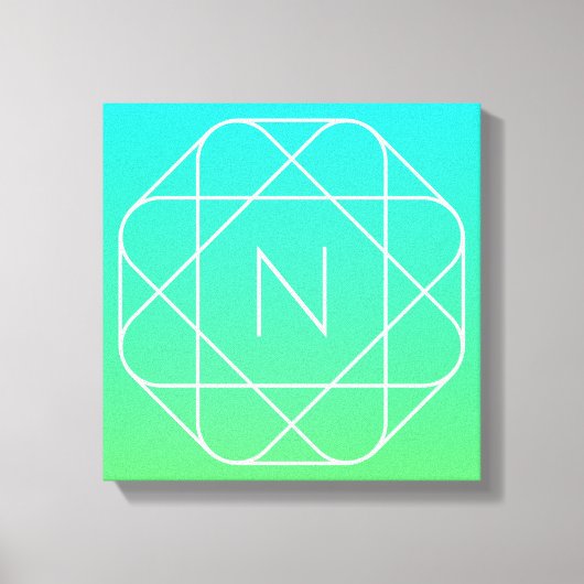幾何学的クールモノグラム |青とライムグリーングラデーション キャンバスプリント (正面)