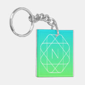 幾何学的クールモノグラム |青とライムグリーングラデーション キーホルダー (正面左)