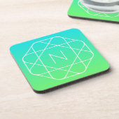 幾何学的クールモノグラム |青とライムグリーングラデーション コースター (左側)