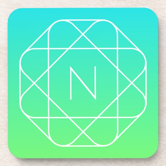 幾何学的クールモノグラム |青とライムグリーングラデーション コースター (正面)
