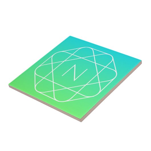 幾何学的クールモノグラム |青とライムグリーングラデーション タイル (側面)