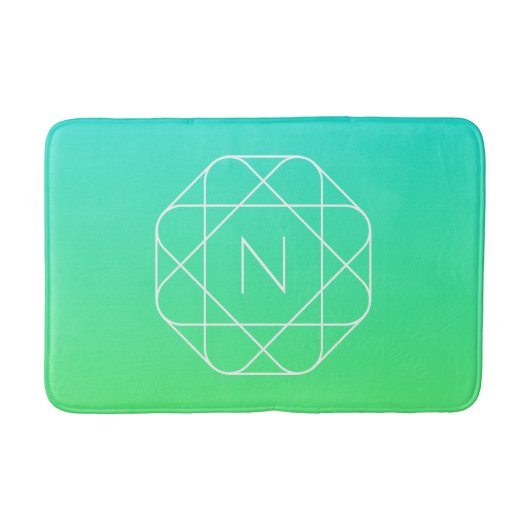 幾何学的クールモノグラム |青とライムグリーングラデーション バスマット (正面)