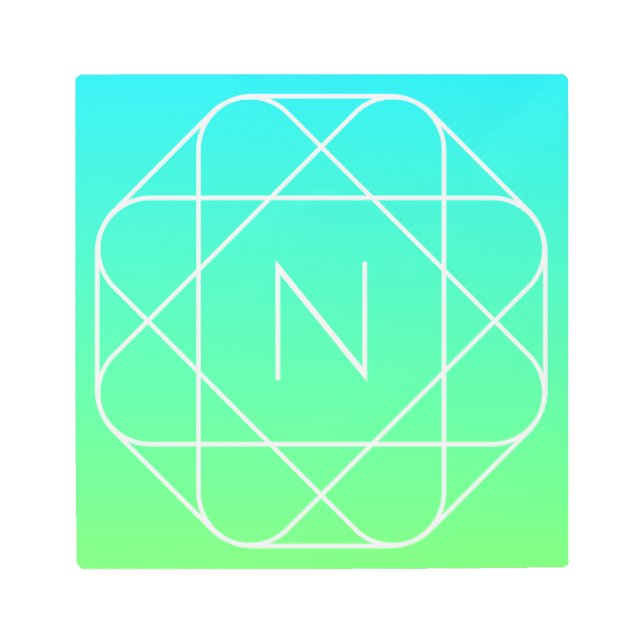 幾何学的クールモノグラム |青とライムグリーングラデーション メタルプリント (正面)