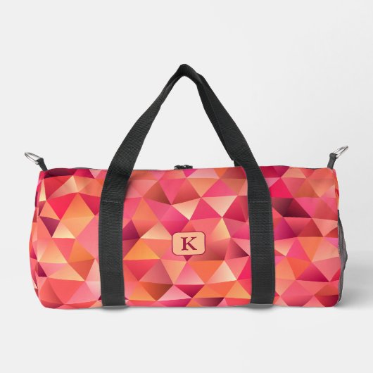 幾何学的クール赤オレンジピンクモノグラム ダッフルバッグ (正面)