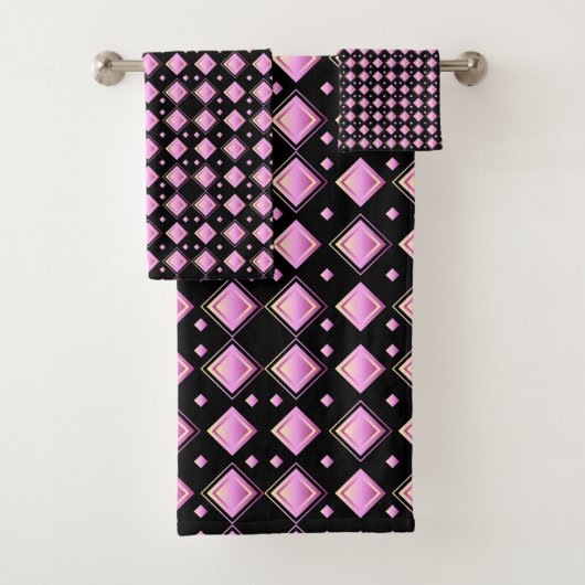 幾何学的グラデーションピンクダイヤモンドパターン バスタオルセット (インサイチュ)