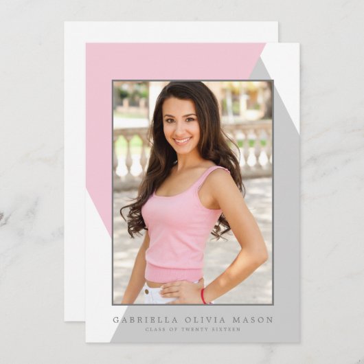 幾何学的グラード | ピンク/グレー卒業パーティー招待状 招待状 (正面/裏面)