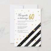 幾何学的グリッター白黒ストライプ60番目誕生日 招待状 (正面)