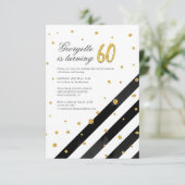 幾何学的グリッター白黒ストライプ60番目誕生日 招待状 (スタンド正面)